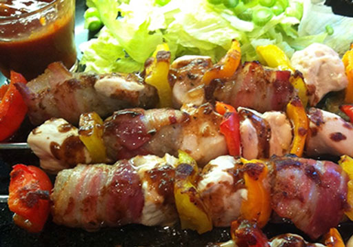 Chicken, Sausage and Bacon Kebabs